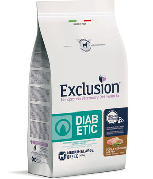 Hrană uscată pentru câini, Exclusion Diet Diabetic, Porc & Sorg si Orez, Medium & Large Breed Adult 2kg