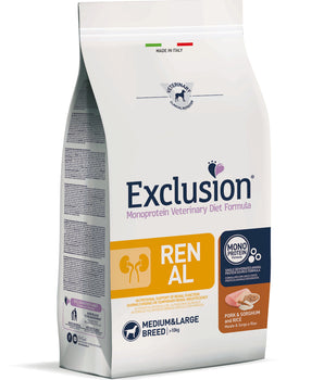Hrană uscată pentru câini, Exclusion Diet Renal, Porc & Sorg si Orez, Medium & Large Adult